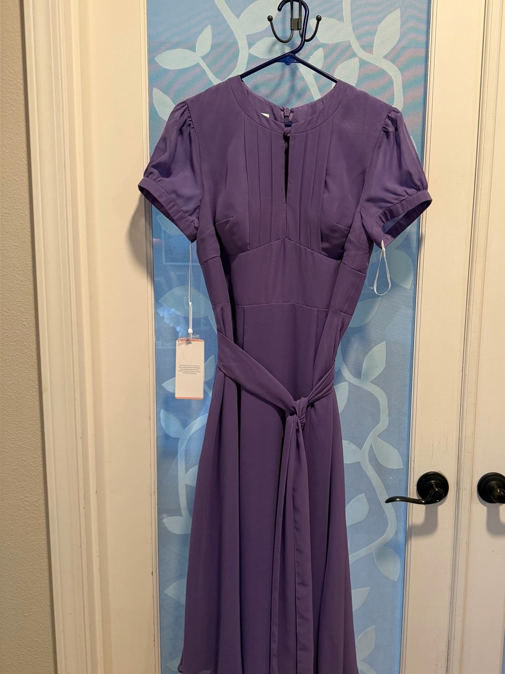 JJs House Purple Short-Sleeve Midi Dress with Waist Tie